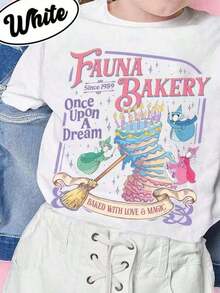 Fauna Bakery Baked With Love And Magic Shirt Sleeping Princess Tshirt, Fairy Godmother Tee, Theme Park Family Shirts Camiseta informal de moda con estampado creativo para mujer, de manga corta y cuello redondo, para primavera y verano T-Shirt Women Festive Celebration Shirt Party Wear Top - Blanco - Ver 11