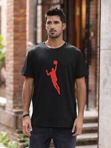 ‌ Camiseta de Manga Corta Holgada Casual Versátil con Estampado de Baloncesto Divertido, Ideal para Vacaciones, Trabajo y Uso Diario100% Cotton - Negro 12 - Ver 2