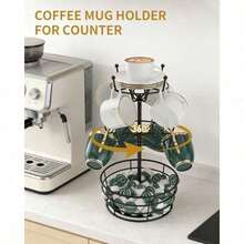 Soporte para tazas de café para encimera de metal giratorio de 360° con 10 ganchos organizador para tazas de 3 niveles organizador para bar decoración de encimera de cocina   39586756 - Negro1 - Ver 2