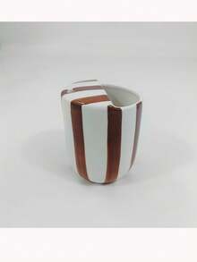1pc Ceramic Cup, Hand-Painted Vertical Stripe Straw Mug, Ins Style Fresh Handled Office Coffee/Milk/Tea Cup - Multicolor - View 12