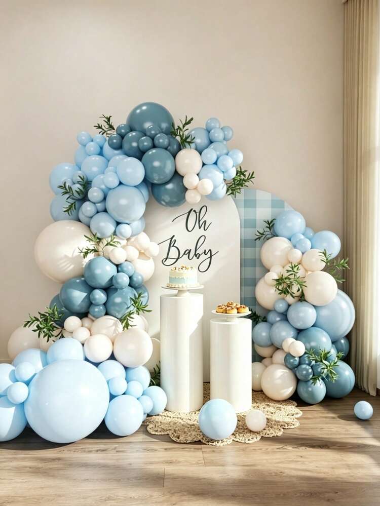 Love Bow 拱門氣球套組 多套裝 18/12/10/5英吋 藍色 沙色 白色 海霧藍 瑪卡藍 瑪卡綠 復古綠 氣球拱門花環 適用於 Baby Shower 新娘禮物派對 叢林風婚禮 生日主題 性別揭曉 週年慶派對裝飾 - 藍色 - 查看 4