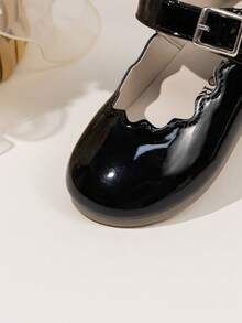 Cute Girls Scalloped Trim Mary Jane Princess Ballet Flats, Solid Color - Black - View 8