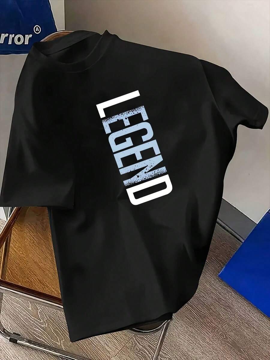 Boys' Casual Short Sleeve T-Shirt With English Capital Letter Print, Fashionable Spring/Summer Sports Top, Sizes 5-6, 6-7, 8-10, 12-14, 14-16 (Clothing Excludes, Other Decorations Not Sold), For Teenagers - 黑色 - 查看 1