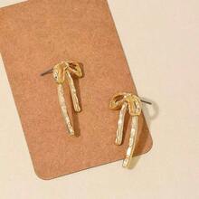 1 paire de boucles d'oreilles en métal doré en forme de nœud papillon, minimaliste et élégante, convient pour un port quotidien - Doré - Voir 2
