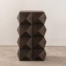 60 Cm High Retro-Style Wooden Side Table With A Three-Dimensional Embossed Pattern; No Assembly Required. - Brown - View 10