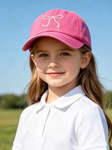 1pc Girls' Bow Embroidered Baseball Cap, Adjustable Sun-Shading Casual Hat, Cute & Playful Style Children's Baseball Cap Suitable For Outdoor & Daily Wear, Spring/Summer - 1 PC Bow - View 4