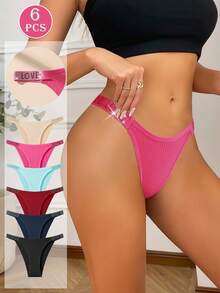 6 Stück Mehrfarbige Kristall LOVE Taillenbund Baumwoll-Slips, sexy minimalistisch bequeme Damen Unterwäsche - Verschiedenfarbig - Übersicht 1
