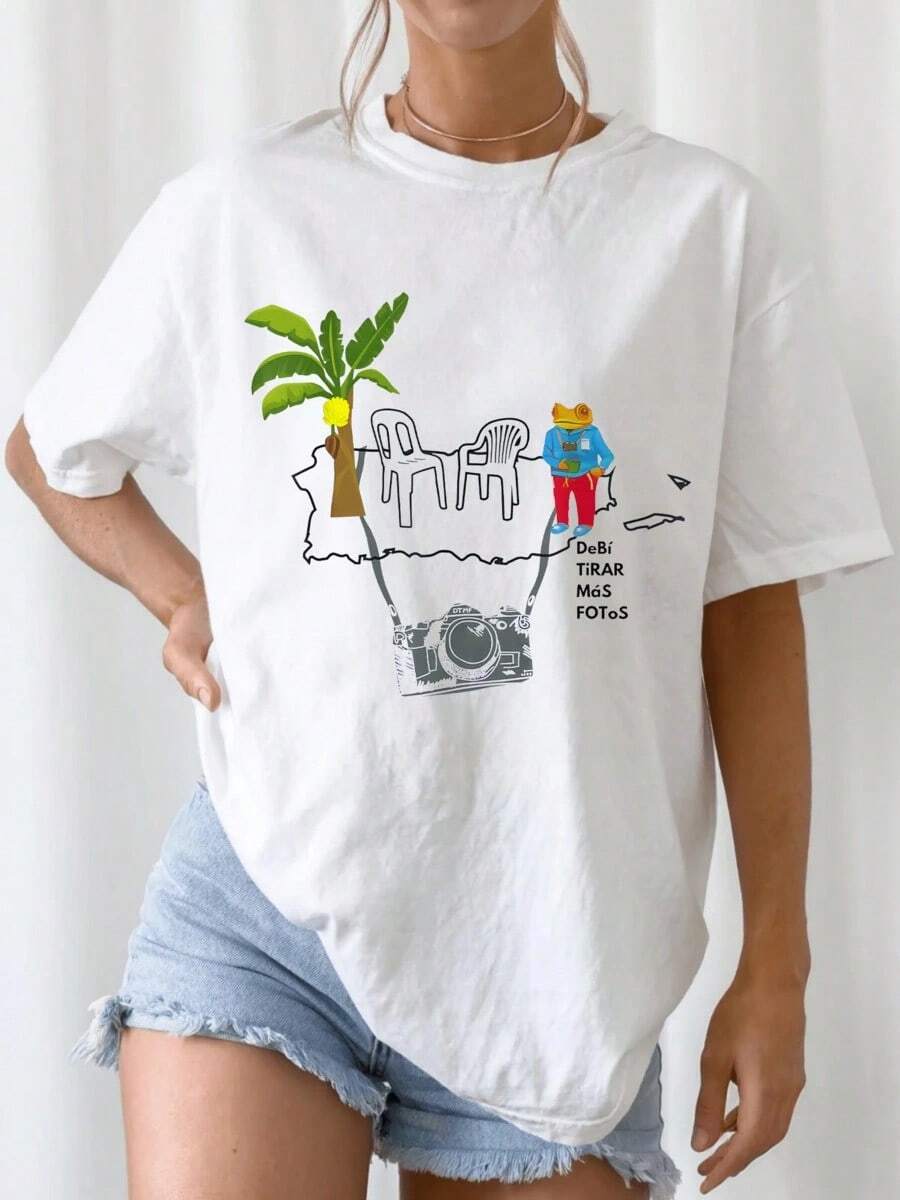 Casual T-Shirt Coqui Frog Graphic Tee Inspired By B-Bad B-Bunny, Puerto Rican Island Summer Streetwear, Short Sleeve Letter Print Tee Debi Tirar Mas Fotos 1100% Cotton Durable - 白色 - 查看 1