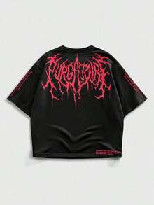 ROMWE MEN Goth Short Sleeve T-Shirt With Round Neck And Contrasting Color Graphic Print With Dark Thorns For Men - 彩色 - 查看 1