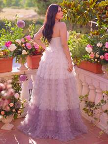 Faeriesty Đầm dạ hội cúp ngực thanh lịch – Cổ áo hình trái tim, chân váy voan bồng bềnh, hoàn hảo cho chụp ảnh cưới, dạ hội trang trọng và lễ kỷ niệm. - Hồng - Xem 2