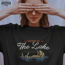 Lake Dog, I'd Rather Be At The Lake T-Shirt Design, Funny Floating Dog Graphic For Summer Vacation, Sublimation File For Dog Lovers - Black - View 1