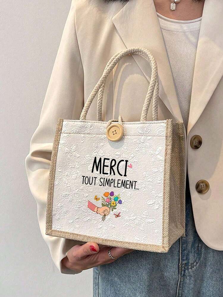1 túi tote vải lanh chủ đề Ramadan phong cách mới in họa tiết, túi đeo vai canvas; túi xách nữ in họa tiết tái sử dụng, túi tote thời trang thường ngày; lý tưởng để đi làm, đi học - Nhiều màu - Xem 11