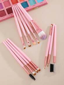 12pcs Makeup Brush Sets Premium Synthetic Hair Eyeshadow Blending Brush Sets Cosmetics Tools For Face And Eyes - Pink - View 2