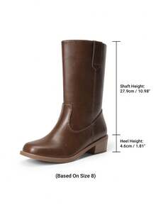Women's Riding Boots Square Toe Retro Banana Boots Chunky Block Heel Pull-On Vintage Fashion Knee-High Boots - 巧克力棕 - 查看 2