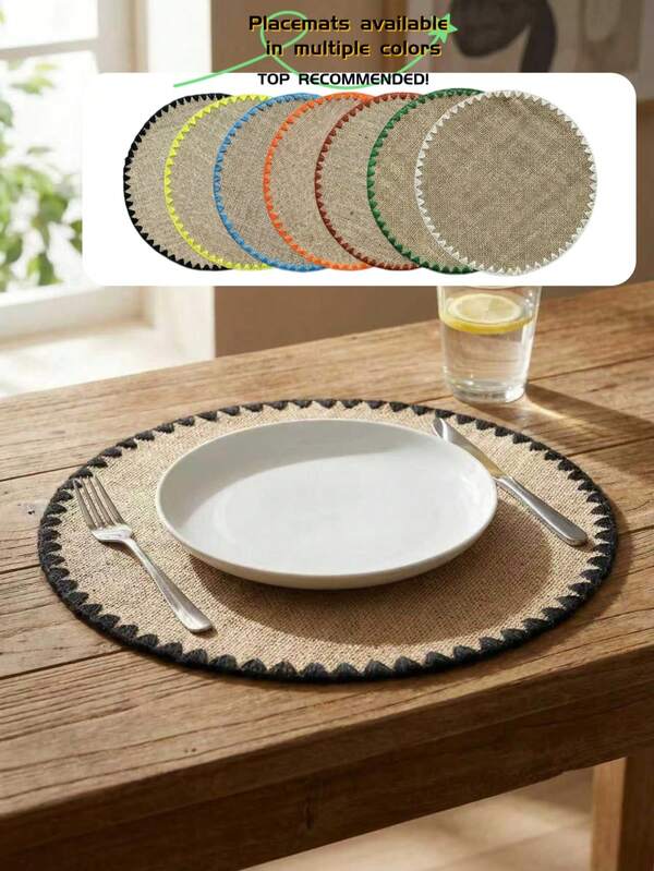 1/4/6pcs Bohemian Style Round Placemats, Natural Linen With Tassel & Shell Edge, Non-Slip Coasters For Coffee Table, Office Desk, Holiday Party, Birthday, Wedding, Home Decor