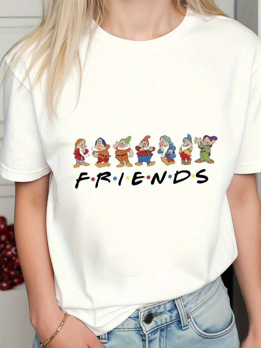 Women's Y2K Retro And The Seven Dwarfs T-Shirt - Officially Licensed Short Sleeve T-Shirt Featuring , Doc, Grumpy, Happy, Sleepy, Bashful, Sneezy And Dopey - Soft 95% Cotton / 5% Spandex For Casual And Themed Outfits - 白色 - 查看 1