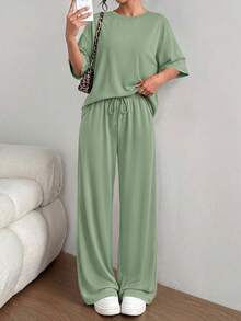 PRETTYGARDEN Women's Summer Clothes 2 Piece Sets Lounge For Short Sleeve Matching Airport Travel Outfits Casual Gray Green Vacation Summer Brunch Green Outfits For Women Mothers Day Outfit - 灰綠色 - 查看 4