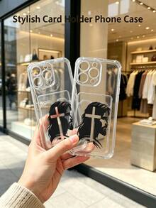 1 unidad Silueta religiosa de Jesús con cruz Funda para iPhone 17, protección anticaída con airbag reforzado en las cuatro esquinas, tarjetero invisible integrado en la parte trasera, compatible para tarjeta personal, carnet de conducir, tarjeta de acceso y tarjeta de transporte, funda protectora antigolpes portátil con ranura para tarjetas, diseño sencillo y elegante, ideal para uso diario, desplazamientos y viajes - transparente - Ver 5