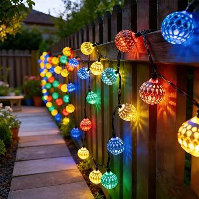 1 bộ đèn dây năng lượng mặt trời hình quả cầu Ma-rốc - 30/20 đèn LED, đèn cổ tích nhiều màu sắc kiểu Ma-rốc, trang trí ngoài trời, thích hợp cho hàng rào vườn, sân, Ngày của Mẹ, tiệc Giáng sinh, trang trí phòng ngủ nhà cửa.