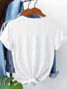 100% Cotton. New Short-Sleeved Crew Neck T-Shirt, Custom-Made For Equestrian Enthusiasts, Personalized T-Shirt, Corporate Logo T-Shirt, Team Apparel, Halloween Gift, And T-Shirt With Your Own Custom Text, Women's Blouses. TAZY Women's Simple Solid Color T-Shirt, Loose And Fitted Cut, Casual Short Sleeve. - 白色的 - 查看 3