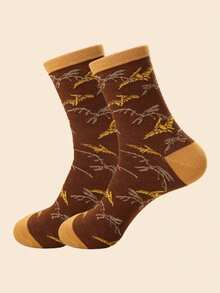 1/3/6 Pairs Random Men's Dinosaur Contrast Color Pattern Comfortable Versatile Mid-Calf Socks, Suitable For Outfits - Multicolor - View 2