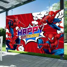 1pc Spider-Man Happy Birthday Backdrop Marvel Superhero Boy Party Decoration Cartoon Photography Background Indoor Holiday Gathering Scene Layout Cake Table Wall Tapestry Anime Fan Birthday Party Props Wall Hanging Decor - 多色 - 查看 2