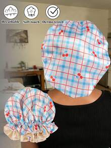 Mũ ngủ/mũ đội tóc giả bằng satin hai lớp ghép mảnh - Cherry Plaid - Xem 5