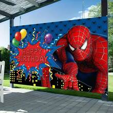 1pc Spider-Man Happy Birthday Backdrop Marvel Superhero Boy Party Decoration Cartoon Photography Background Indoor Holiday Gathering Scene Layout Cake Table Wall Tapestry Anime Fan Birthday Party Props Wall Hanging Decor - 多色 - 查看 3
