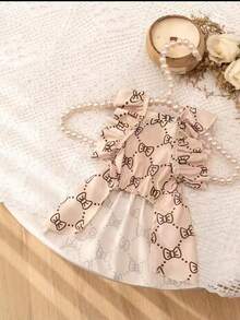 1 pieza Vestido para mascotas, vestido con estampado de mariposa lindo para gatos y perros pequeños - Albaricoque - Ver 3
