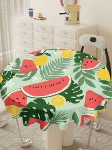 1pc Summer Watermelon Print Tablecloth, Modern Polyester Rectangular/Round Waterproof Tablecloth, Digital Printing Suitable For Living Room, Outdoor Dining Table, Small Round Table - Multicolor - View 4