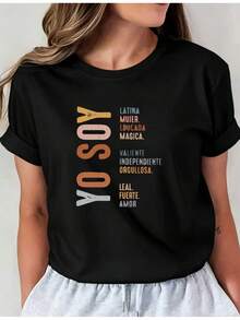 SuaveLatest Style Latin Women'S Graphic Print T-Shirt Casual Round Neck Base Layer Long Sleeve Tee For Spring And Summer Vacations Women'S New Women'S Clothing Machine Washable I01 Casual Crew Neck Top Comfortable Women'S WearcuteNew Arrival - 黑色 - 查看 1