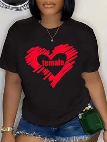 SuaveWomen's Casual Summer T-Shirt For Women - Graphic Print, White, Short Sleeve, Round Neck, Loose Fit, Fashionable Streetwear, Relaxed Fit T-Shirt With Chunky Lettering, Comfortable Fit Shirt, New Arrival - 黑色 - 查看 6