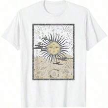 Vintage T-Shirt With California Golden Poppy Floral Print For All Seasons, Short Sleeve Crew Neck T-Shirt, One-Sided Print, 100% Cotton, Unisex, Women's Basic Garment, Summer Clothing - 白色 - 查看 1