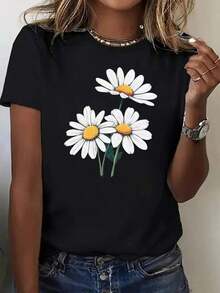 Camiseta de Mujer con Estampado Gráfico, Suave y a la Moda - Top Casual de Manga Corta y Cuello Redondo - Ligera y Transpirable para Primavera y Verano - Camisetas de Manga Corta para Mujer, Camisetas con Estampado Gráfico, Camisetas de Verano, Camisetas Casuales, Camisetas de Verano, Tops, Ropa de Verano para Mujer, Camiseta Casual de Manga Corta con Cuello Redondo Cómoda, blusas elegantes para dama. - Negro - Ver 7