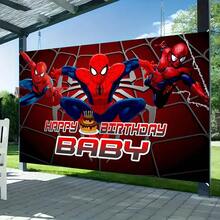 1pc Spider-Man Happy Birthday Backdrop Marvel Superhero Boy Party Decoration Cartoon Photography Background Indoor Holiday Gathering Scene Layout Cake Table Wall Tapestry Anime Fan Birthday Party Props Wall Hanging Decor - Nhiều màu - Xem 3