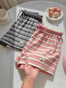 Novedad Primavera/Verano 2026 Conjunto de 2 piezas para mujer: shorts de lino a rayas, conjuntos de verano para festivales, conjuntos de playa, ropa de gimnasio, conjuntos de vacaciones, shorts deportivos para mujer, shorts azules de moda Y2K para mujer. - Multicolor 12 - Ver 7