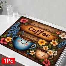 1pc Coffee Pattern Printed Absorbent Dish Drying Mat, Espresso Machine Countertop Absorbent Mat, Sink Drainage Mat, Soft Faucet Absorbent Mat, Bathroom Sink Cup Mat, Kitchen & Bathroom Accessories - Multicolor - View 15