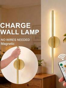 50/63/71cm High-End Magnetic Strip Wall Light, Remote Control Dimmable & Color Temperature Adjustable, Type-C Rechargeable No-Drill Wireless Wall Lamp, Gold Modern Linear Wall Light, Suitable For Bedroom, Living Room, Study, Staircase Decoration - Multicolor - View 3