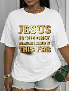 Women's Printed T-Shirt With Jesus Quote Graphic In Gold Finish - Casual Short Sleeve Crew Neck T-Shirt, Relaxed Fit For All Seasons, Perfect For Everyday Wear Or Holiday Outfits (Machine Washable). - 白色 - 查看 7