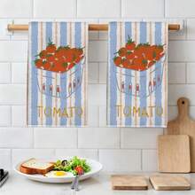 2pcs Tomato Graphic Kitchen Towels, Rectangular Super Soft Microfiber Kitchen Towels, Dish Cloths, Cleaning Rags, Hand Towels, Cooking Baking Tea Towels, Kitchen Decor, Housewarming Gift, Birthday Gift, Bathroom Cleaning Wipes, Decorative Towels - Multicolor - View 6