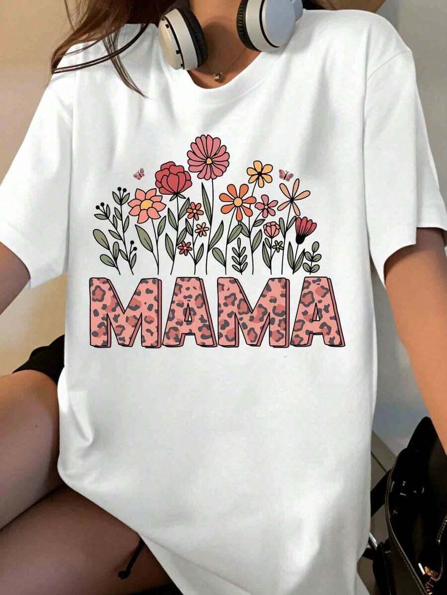 Women's Floral Leopard Print T-Shirt, Mother's Day Gift, Casual Wear [Suitable For Leisure And Sports Activities] - 白色 - 查看 1