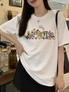 Women's Summer Fashion Short-Sleeved T-Shirt, Versatile Loose-Fitting Round Neck Top - White 1 - View 1