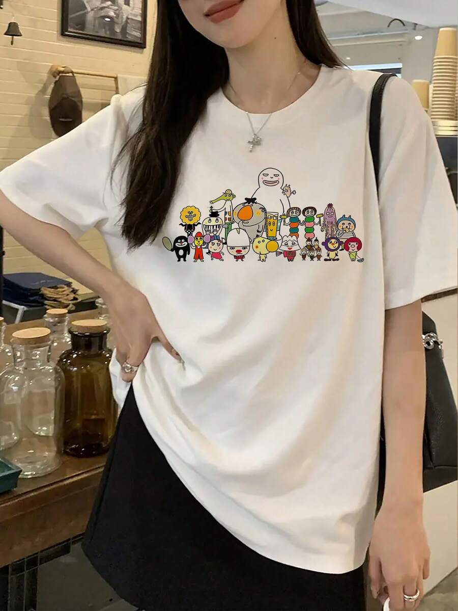 Women's Summer Fashion Short-Sleeved T-Shirt, Versatile Loose-Fitting Round Neck Top - White 1 - View 1