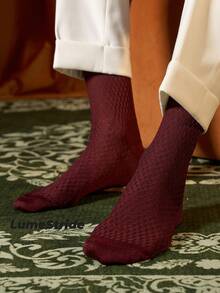Men Crew Socks | Business & Everyday | Versatile Dress Socks | Comfortable Nylon | All-Match Style - Burgundy - View 5
