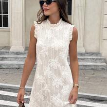 Vestido camisero de unicolor albaricoque con textura y aplicaciones para mujer, elegante y de moda para el trabajo, atuendos festivos franceses, estilo sirena de oficina, vestidos de verano para mujer, vestidos para fiesta del té, festivales, fiestas, graduación, vacaciones, ropa bohemia femenina - Albaricoque - Ver 4