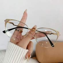 1PC Women's Premium Rhinestone Bling Bling Textured Dual-Tone Metal Modern Retro Cat Eye New Glasses Frame, Daily Commute All-Season Glasses Accessory First Choice Computer Glasses, Suitable For Back To School And Indoor/Outdoor Wear - Transparent white blue light - View 8