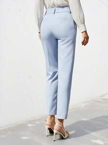 Pantalones de traje ajustados de nueve puntos para mujer - Celeste - Ver 2