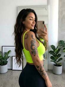 Camiseta corta de tirantes gruesos simple para mujer, adecuada para primavera y verano, estilo casual/streetwear/Y2K, se puede combinar con oficina/hogar/streetwear/discoteca, una opción ideal para blusas casuales de verano en color blanco - Verde - Ver 9