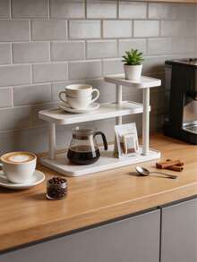 1 pieza Organizador de escritorio de madera vintage, Estante de almacenamiento de cosméticos multicapa vintage, Estante de almacenamiento multifuncional para el hogar, Estante para especias de cocina, Estante para tazas/mugs, Estante de exhibición abierta para lápices labiales, perfumes, tazas de té, botellas de especias, Estante ahorrador de espacio para encimeras - Blanco - Ver 7