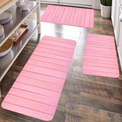 1pc, Pink Stripes Printed Kitchen Floor Mat, Machine Washable, Soft Floor Mat,Moisture-Absorbent Anti-Slip,Durable And Stain-Resistant,Kitchen Carpet,Outdoor Decor,Rugs For Livingroom,Laundry Room Accescories, Thickened Flannel Material Soft